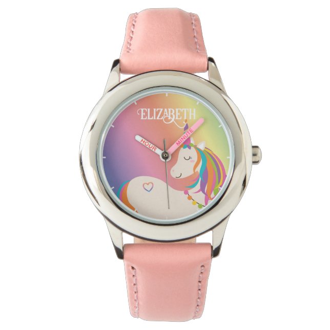 Reloj De Pulsera Nombre personalizado de unicornio de arcoiris mági (Anverso)