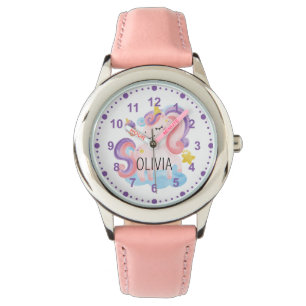 Reloj De Pulsera Nombre personalizado de unicornio morado rosado pa