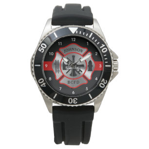 Reloj De Pulsera Nombre personalizado del bombero Cruz maltesa