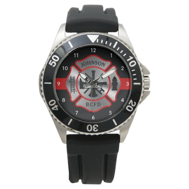 Reloj De Pulsera Nombre personalizado del bombero Cruz maltesa (Anverso)