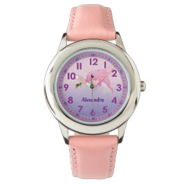 Reloj De Pulsera Nombre personalizado del Personalizado delfín rosa