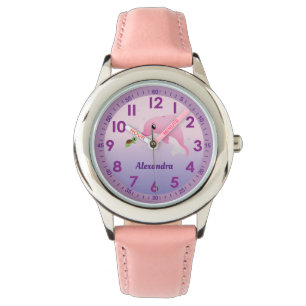 Reloj De Pulsera Nombre personalizado del Personalizado delfín rosa