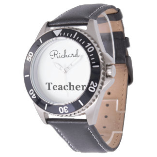 Reloj De Pulsera Nombre personalizado del profesor negro masculino