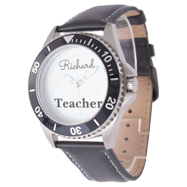 Reloj De Pulsera Nombre personalizado del profesor negro masculino (Angular)