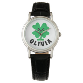 Reloj De Pulsera Nombre personalizado del Shamrock verde