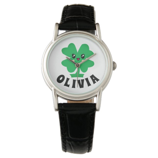 Reloj De Pulsera Nombre personalizado del Shamrock verde (Anverso)