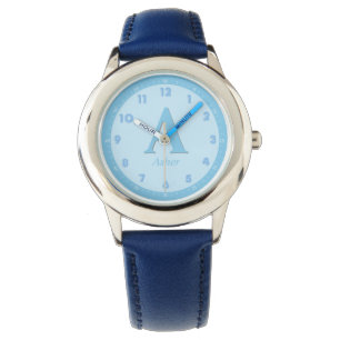 Reloj De Pulsera Nombre personalizado Elegante Bebé Niños Azules Mo