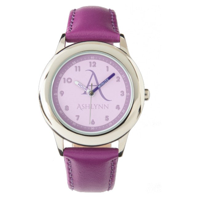 Reloj De Pulsera Nombre personalizado Elegante Monograma de niños l (Anverso)
