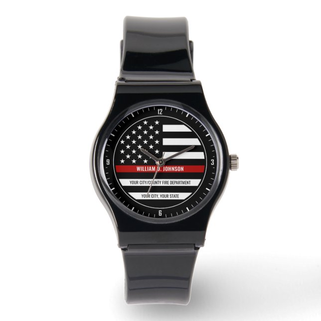Reloj De Pulsera NOMBRE personalizado FireFighter Thin Red Line Fir (Anverso)