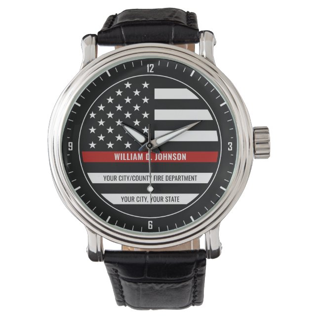 Reloj De Pulsera NOMBRE personalizado FireFighter Thin Red Line Fir (Anverso)