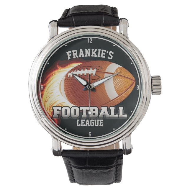 Reloj De Pulsera NOMBRE Personalizado Flama Deportes Fútbol America (Anverso)