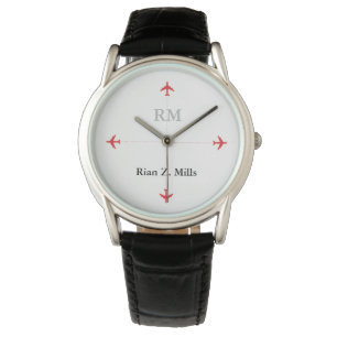 Reloj De Pulsera nombre personalizado + iniciales aviones