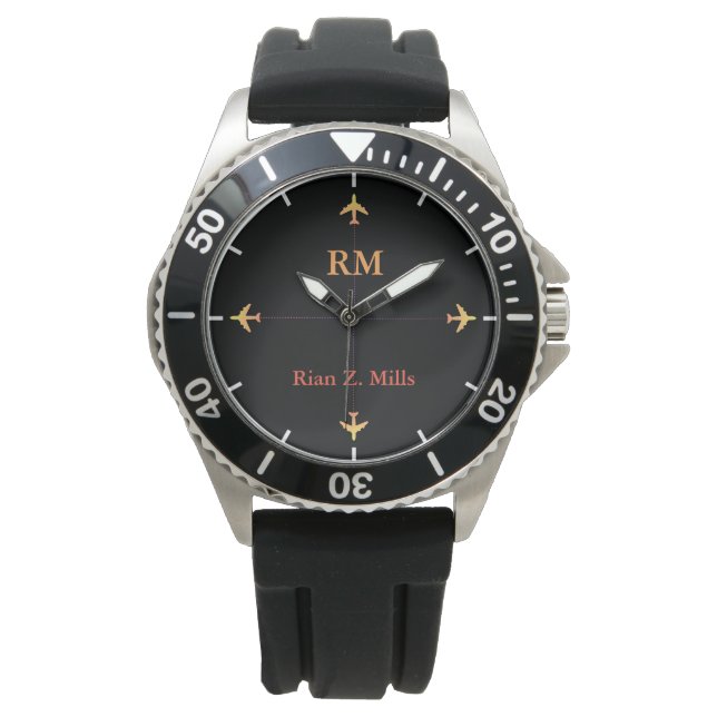Reloj De Pulsera nombre personalizado + iniciales aviones estilo ae (Anverso)