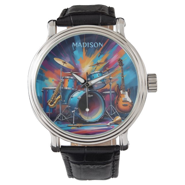 Reloj De Pulsera Nombre personalizado Instrumentos musicales (Anverso)