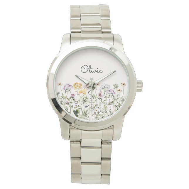 Reloj De Pulsera Nombre personalizado Jardín de flores silvestres (Anverso)