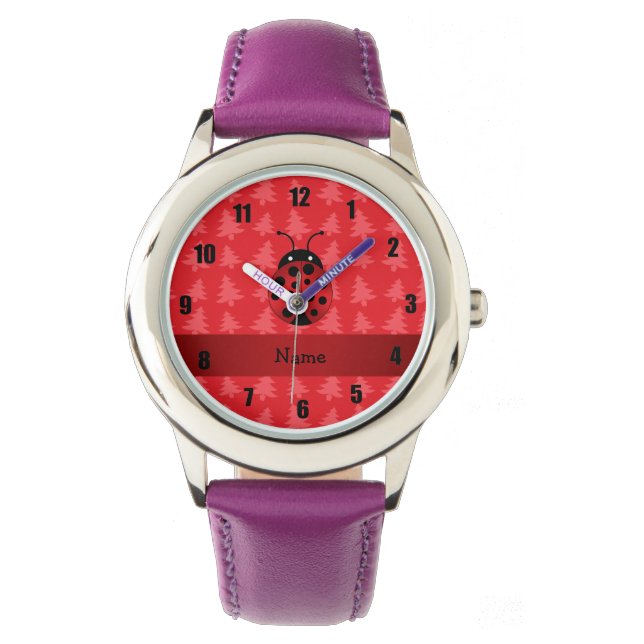 Reloj De Pulsera Nombre personalizado ladybug árboles de navidad ro (Anverso)