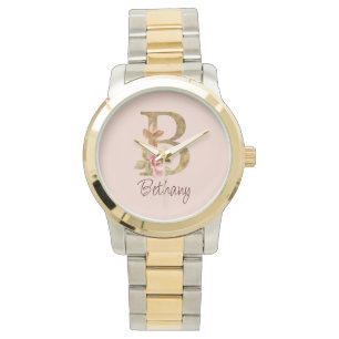 Reloj De Pulsera Nombre personalizado lámina dorada rosas rosadas l