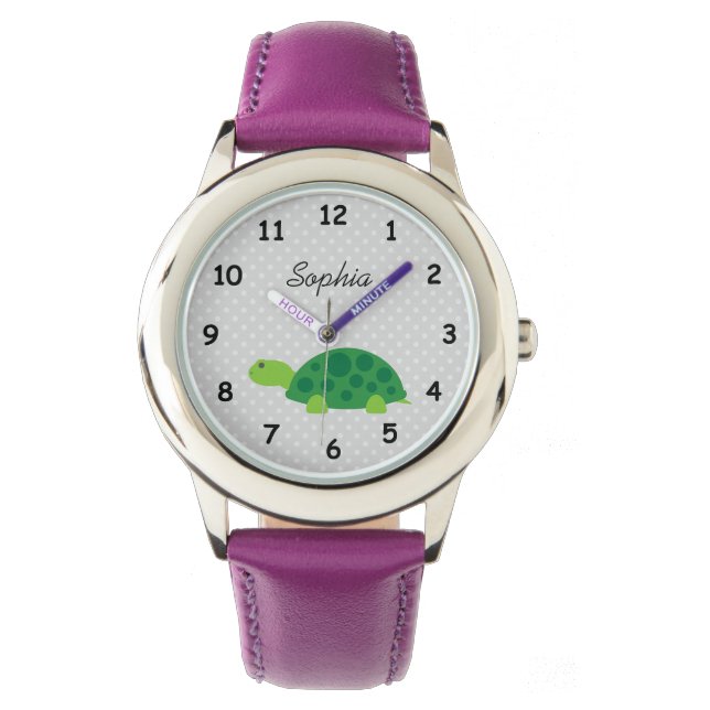 Reloj De Pulsera Nombre personalizado: linda tortuga rosa chica rel (Anverso)