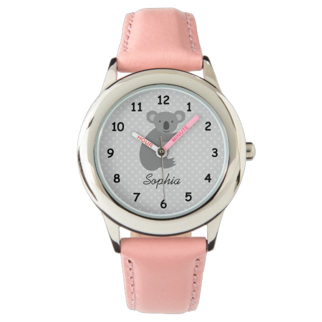 Reloj De Pulsera Nombre personalizado lindo oso koala oso chica ros (Anverso)