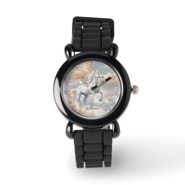 Reloj De Pulsera Nombre personalizado lindo unicornio (Anverso)