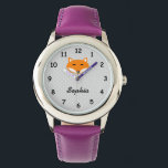 Reloj De Pulsera Nombre personalizado lindo zorro rojo chicas púrpu<br><div class="desc">Los chicas púrpura personalizados ven con zorro rojo lindo. Relojes de muñeca personalizados para niños. El cumpleaños de una chica o la idea de un Navidad para chicas. Diseño de vectores de animales forestales. Haz lo tuyo por tu hija, nieta, nieta, etc. Agregue su propio nombre personalizado o letras monográficas...</div>