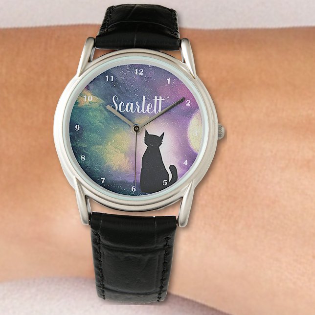 Reloj De Pulsera Nombre personalizado Luna y galaxia artística de g (Subido por el creador)