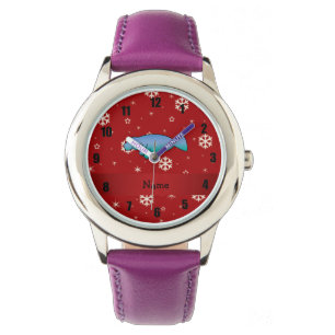 Reloj De Pulsera Nombre personalizado manatí copos de nieve rojos