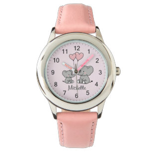 Reloj De Pulsera Nombre personalizado Materna elefante cute y rosa