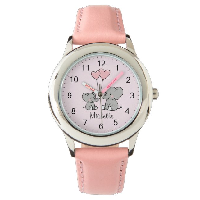 Reloj De Pulsera Nombre personalizado Materna elefante cute y rosa  (Anverso)