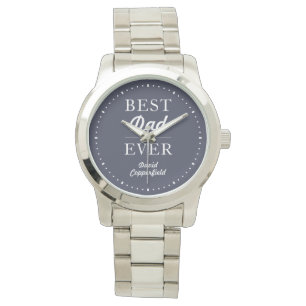 Reloj De Pulsera Nombre personalizado mejor padre jamás plata azul