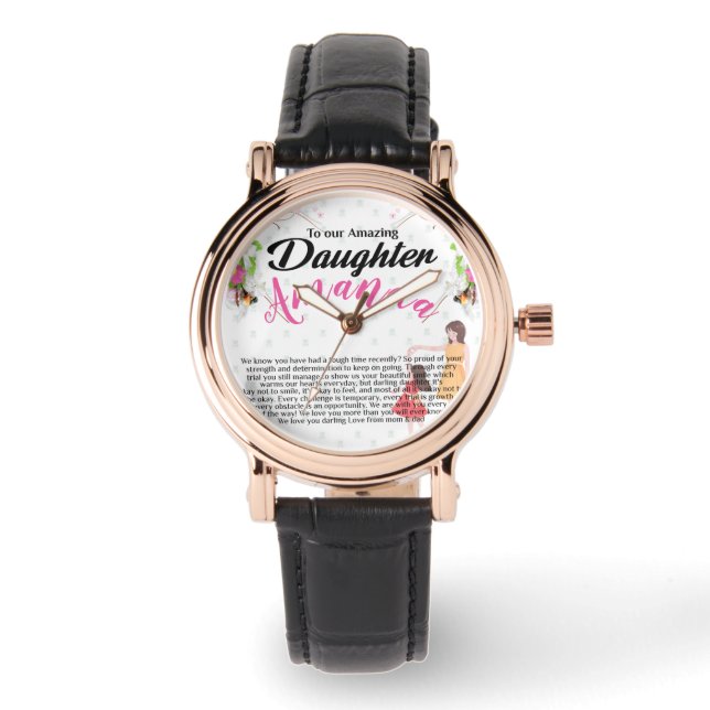 Reloj De Pulsera Nombre personalizado mensaje Motivador para hija (Anverso)