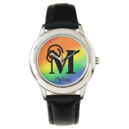 Reloj De Pulsera Nombre personalizado Monograma arcoiris