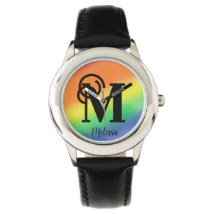 Reloj De Pulsera Nombre personalizado Monograma arcoiris