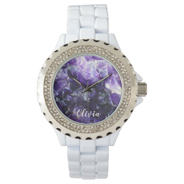 Reloj De Pulsera Nombre personalizado morado de amatista (Anverso)