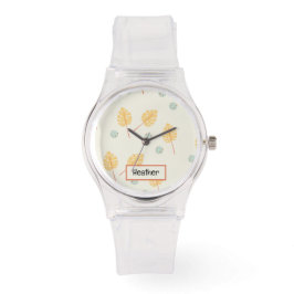 Reloj De Pulsera Nombre personalizado naranja hojas tropicales crem