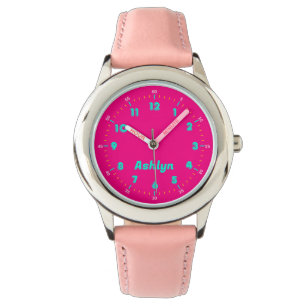 Reloj De Pulsera Nombre personalizado Niños color rosa pálido y ard