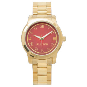 Reloj De Pulsera Nombre personalizado Oro Rojo Elegante Romano