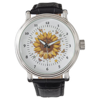 Reloj De Pulsera Nombre personalizado para regalo de girasol retro