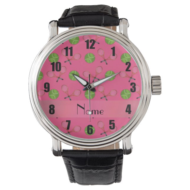 Reloj De Pulsera Nombre personalizado: pelotas de tenis rosas (Anverso)