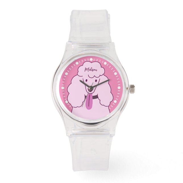 Reloj De Pulsera Nombre personalizado Pink Poodle (Anverso)