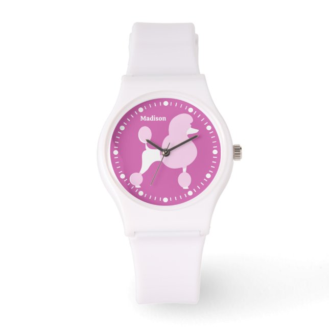 Reloj De Pulsera Nombre personalizado Pink Poodle (Anverso)