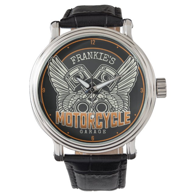 Reloj De Pulsera NOMBRE personalizado Pistons Wings Motorcycle Bike (Anverso)