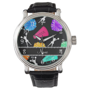 Reloj De Pulsera Nombre personalizado pompoms de animadores negros