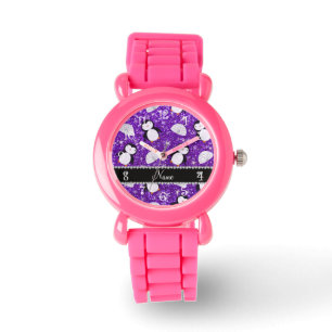 Reloj De Pulsera Nombre personalizado purpurina púrpura pingüinos i