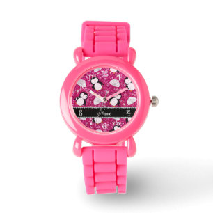 Reloj De Pulsera Nombre personalizado purpurina rosa caliente pingü