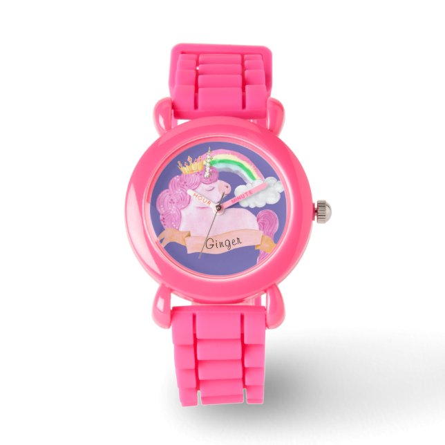 Reloj De Pulsera Nombre personalizado 🌈 Rainbow Unicorn (Anverso)