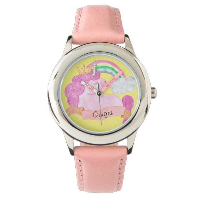 Reloj De Pulsera Nombre personalizado 🌈 Rainbow Unicorn (Anverso)