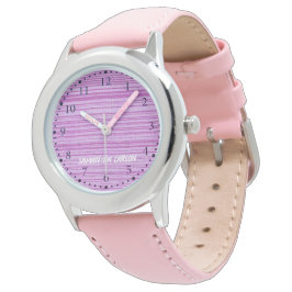 Reloj De Pulsera Nombre personalizado rayas rosas textiladas