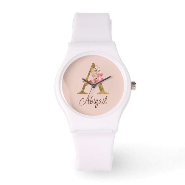 Reloj De Pulsera Nombre personalizado Relieve metalizado dorado Rub (Anverso)