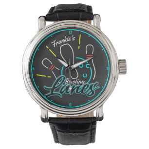 Reloj De Pulsera NOMBRE personalizado Retro Faux Neon Bowler Lanes